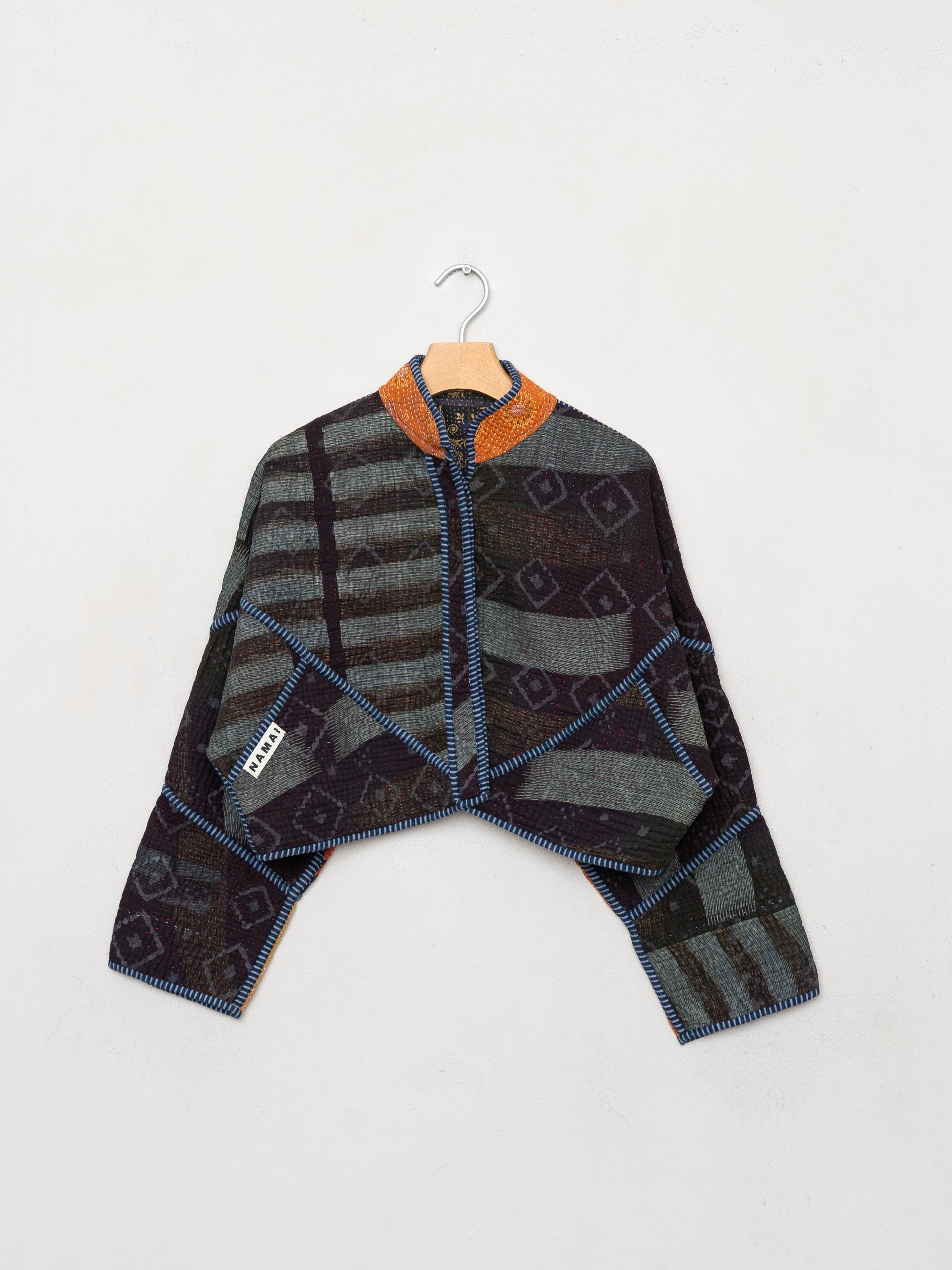 The Kaira Cropped Quilted Indigo Kantha Jacket