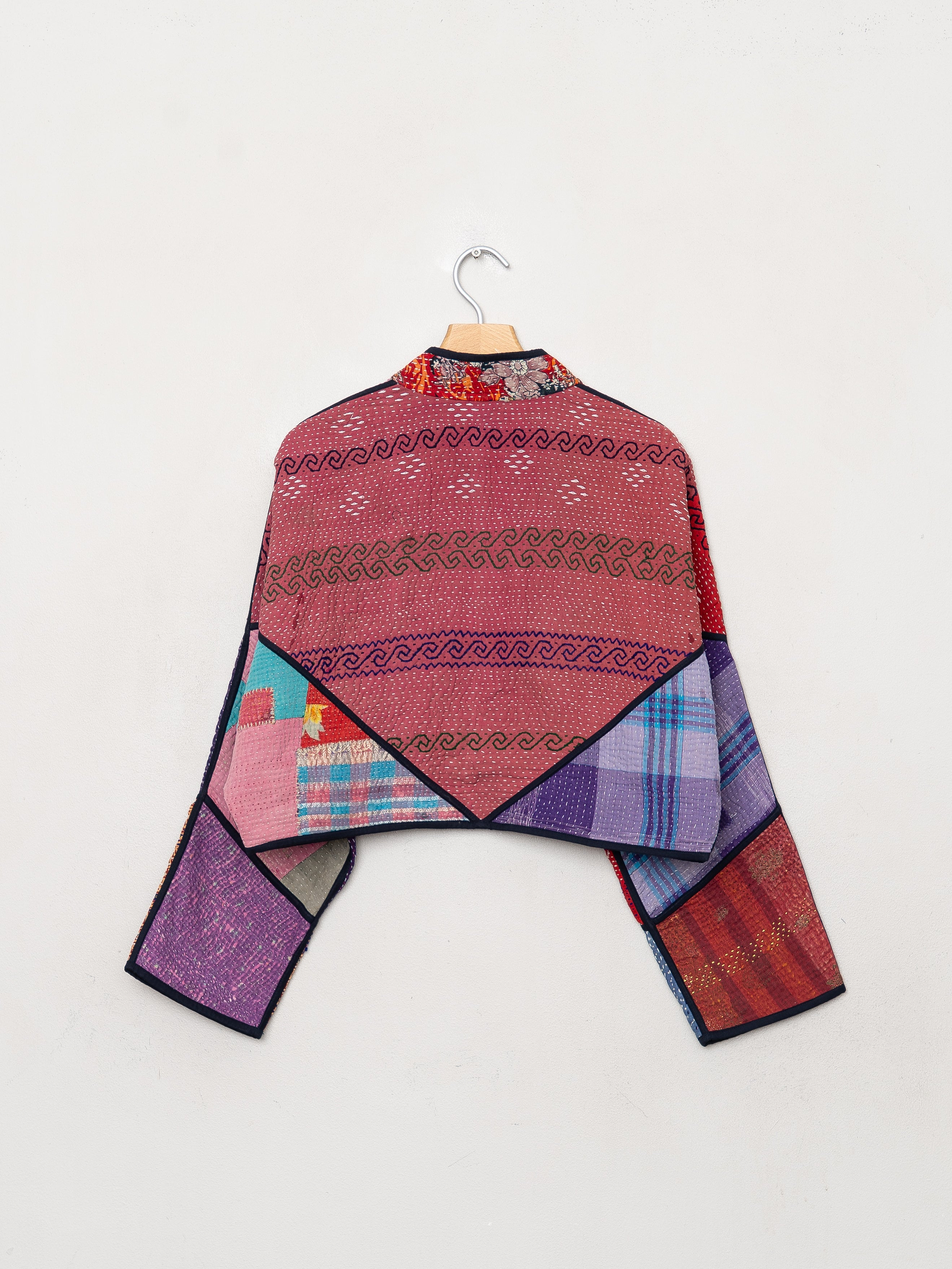 The Kaira Cropped Quilted Patchwork Kantha Jacket
