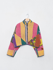 The Kaira Cropped Quilted Patchwork Kantha Jacket