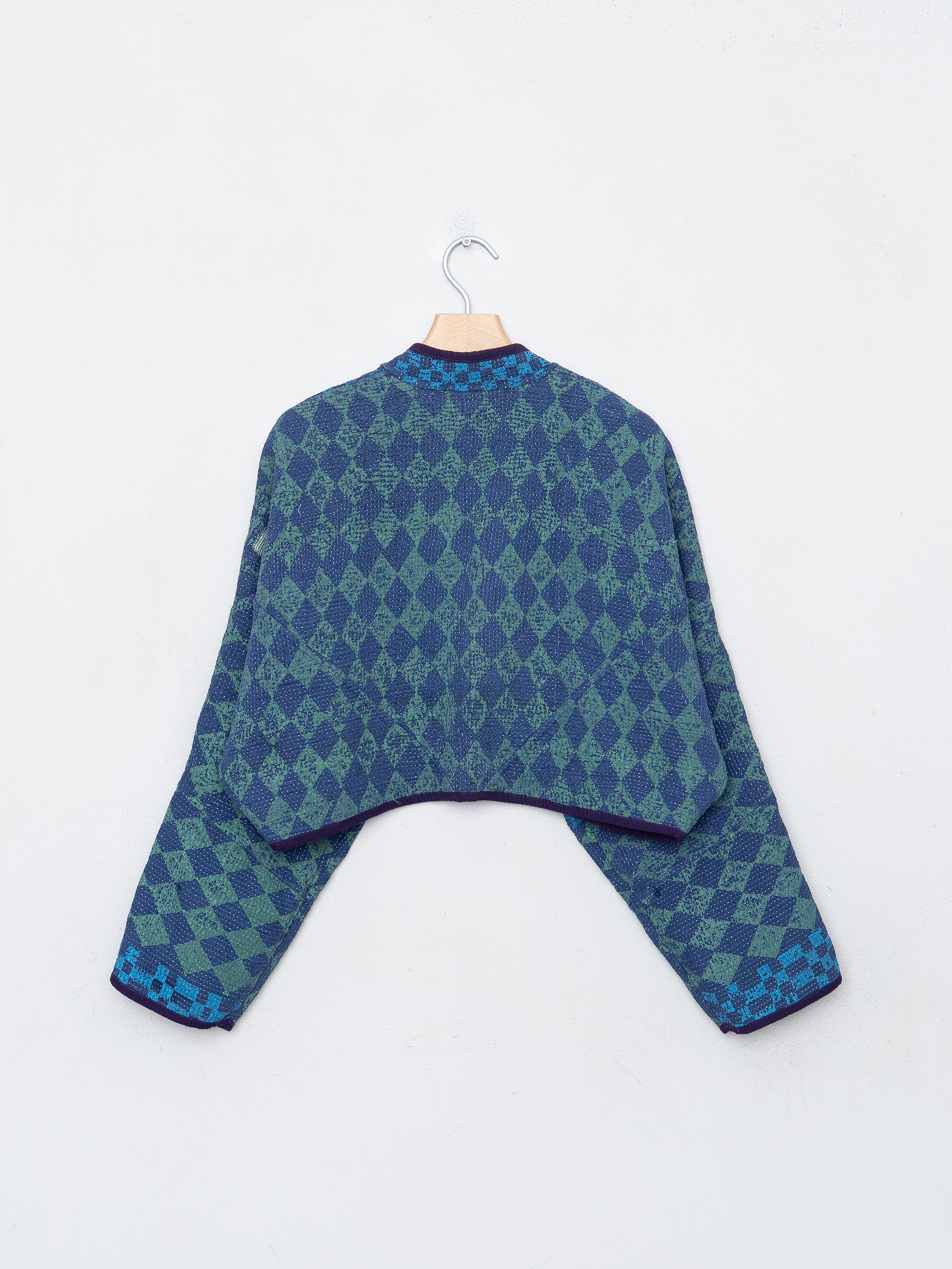 The Kaira Cropped Quilted Indigo Kantha Jacket