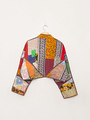 The Kaira Cropped Quilted Patchwork Kantha Jacket