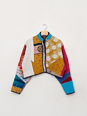 The Kaira Cropped Quilted Patchwork Kantha Jacket