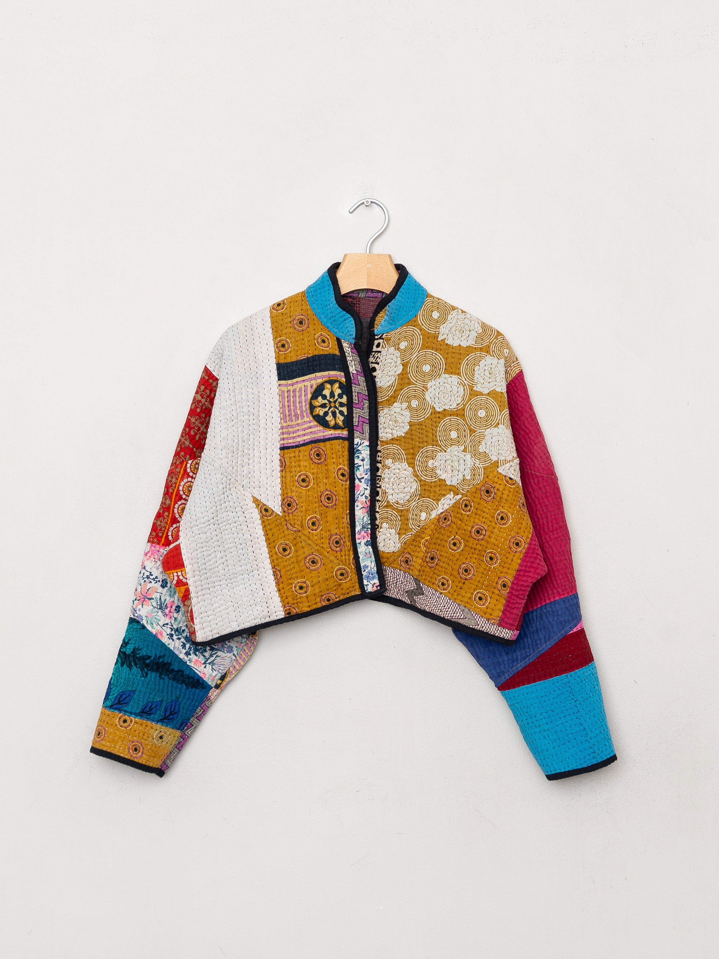 The Kaira Cropped Quilted Patchwork Kantha Jacket