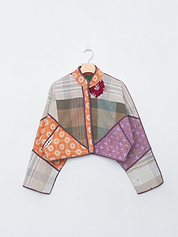 The Kaira Cropped Quilted Patchwork Kantha Jacket
