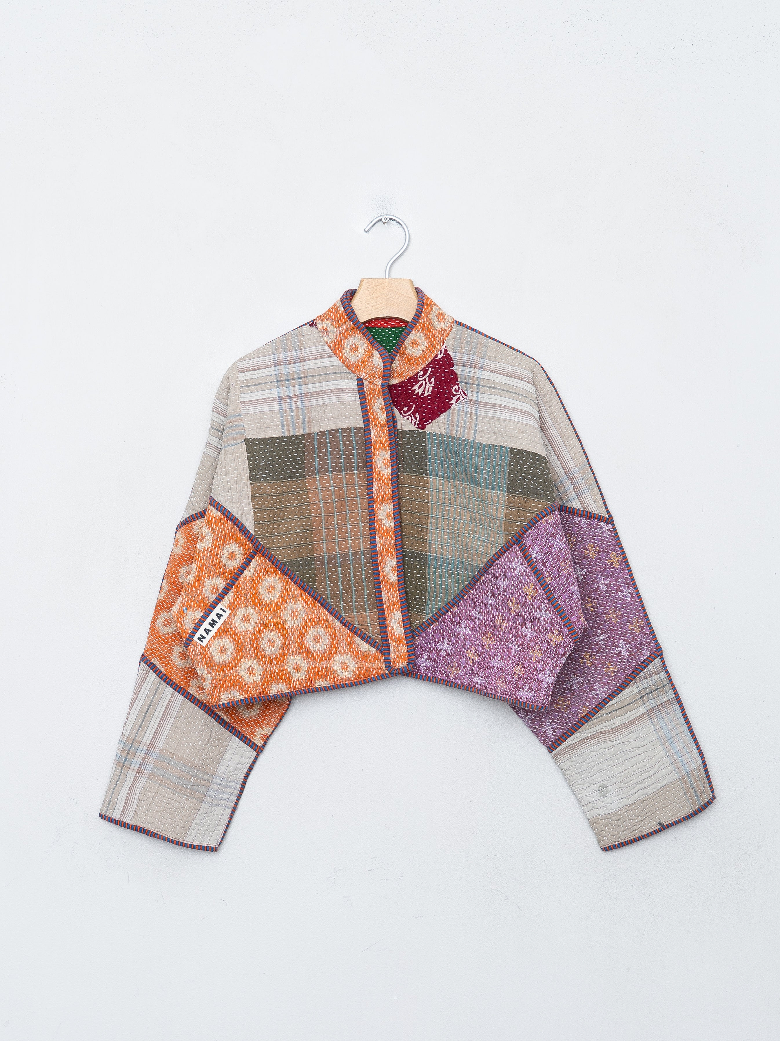 The Kaira Cropped Quilted Patchwork Kantha Jacket