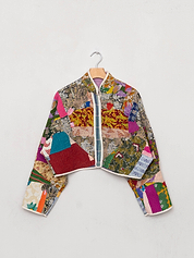 The Kaira Cropped Quilted Patchwork Kantha Jacket