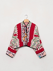 The Kaira Cropped Suzani Cut Out Kantha Jacket