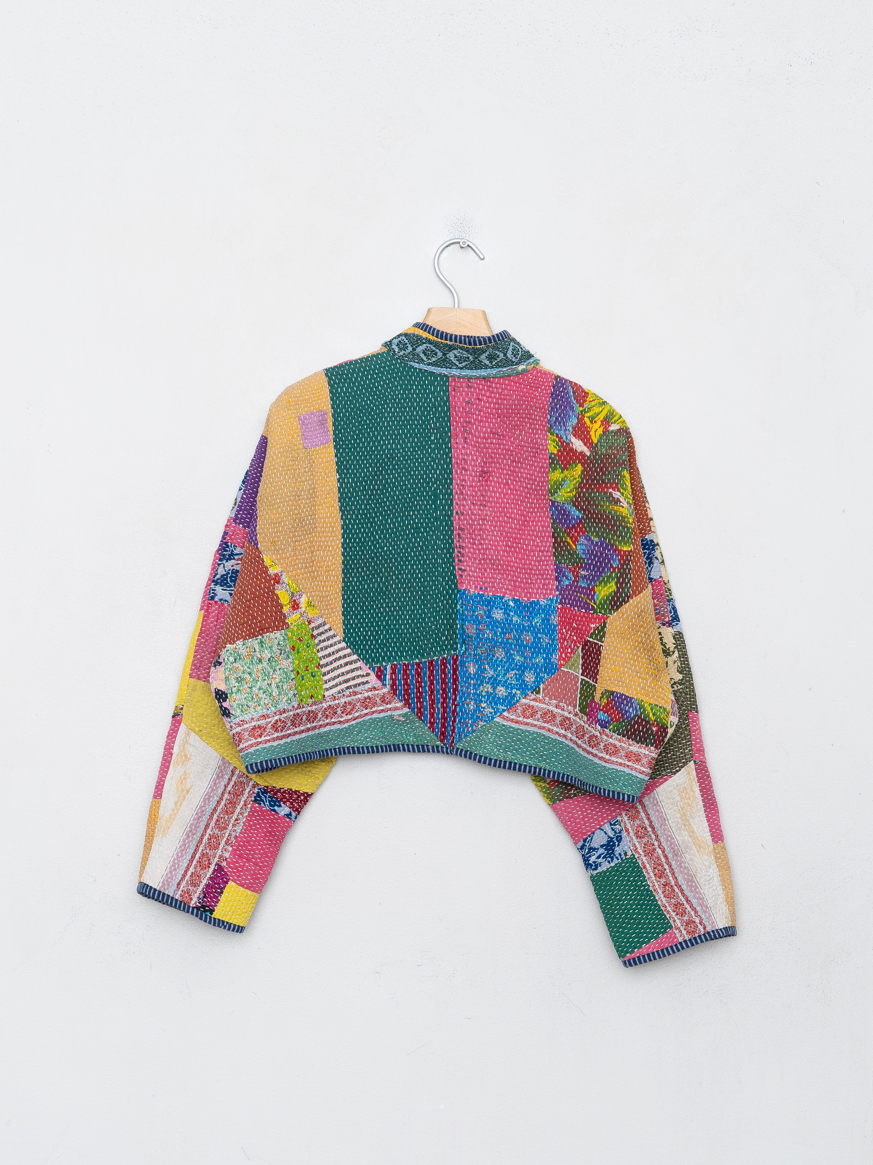 The Kaira Cropped Quilted Patchwork Kantha Jacket