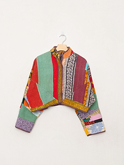 The Kaira Cropped Quilted Patchwork Kantha Jacket