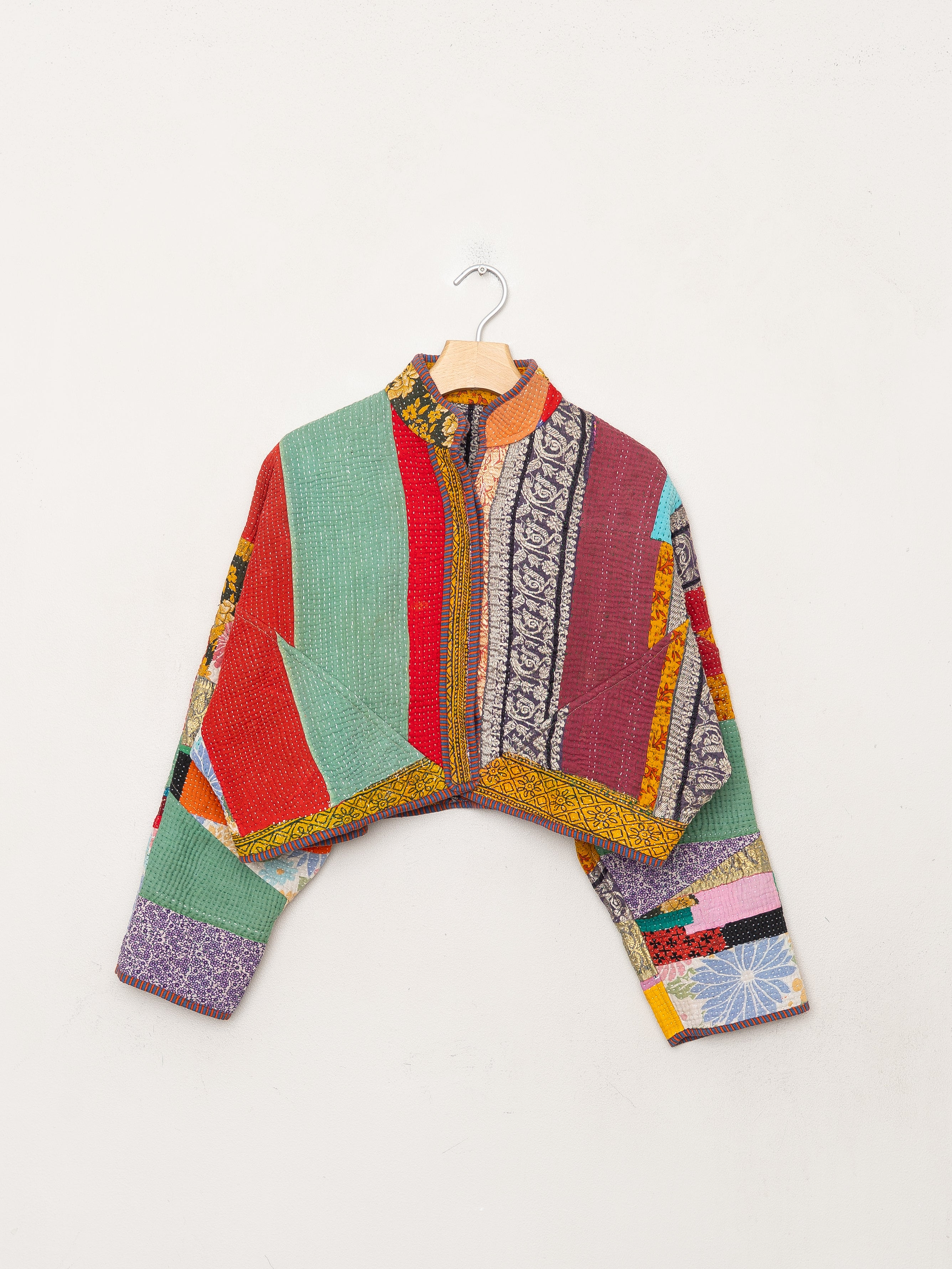 The Kaira Cropped Quilted Patchwork Kantha Jacket