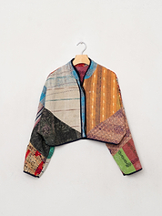 The Kaira Cropped Quilted Patchwork Kantha Jacket