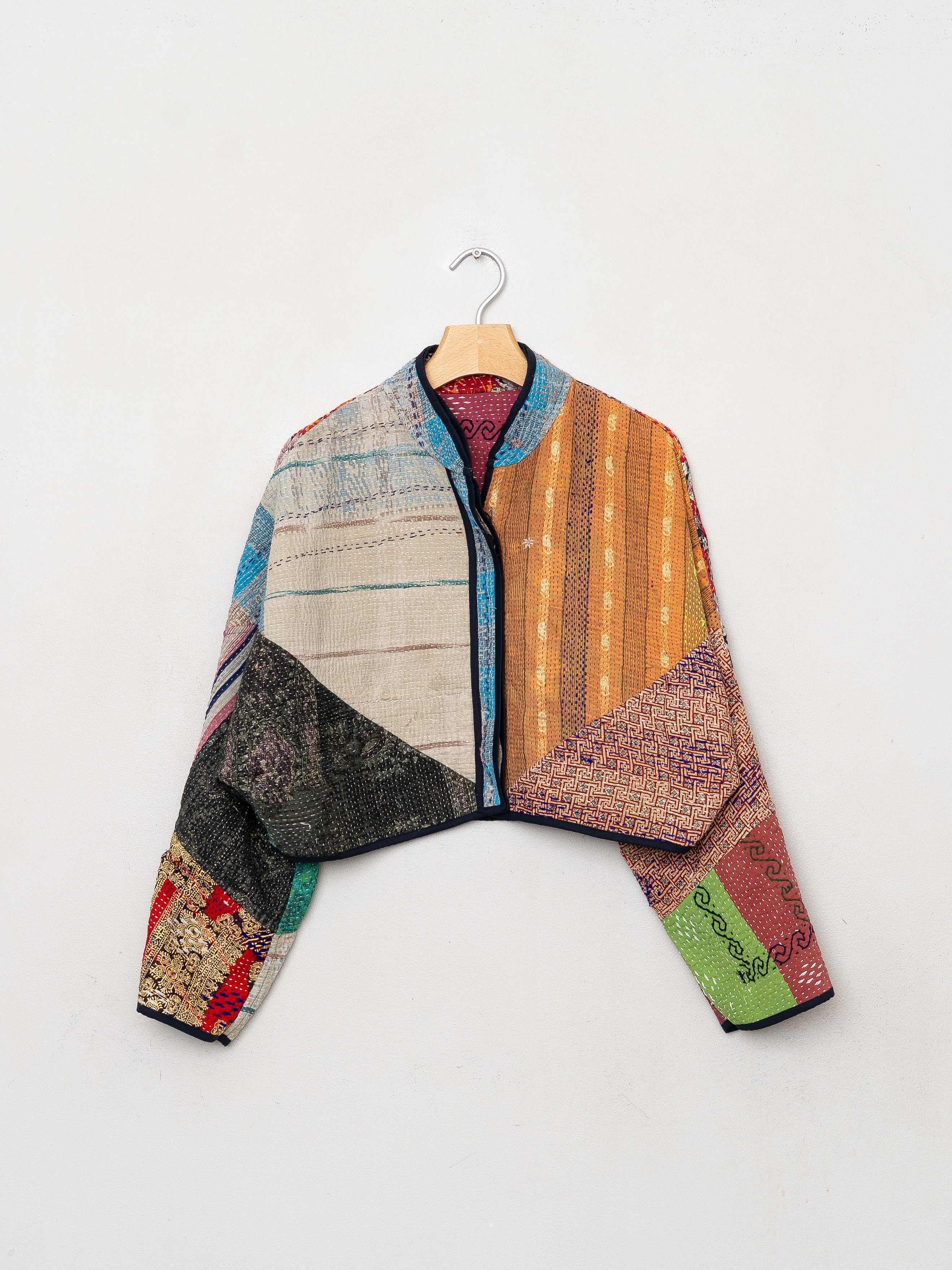 The Kaira Cropped Quilted Patchwork Kantha Jacket