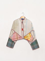 The Kaira Cropped Quilted Patchwork Kantha Jacket