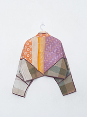 The Kaira Cropped Quilted Patchwork Kantha Jacket