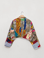 The Kaira Cropped Quilted Patchwork Kantha Jacket