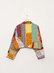 The Kaira Cropped Quilted Patchwork Kantha Jacket