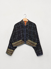 The Kaira Cropped Quilted Indigo Kantha Jacket