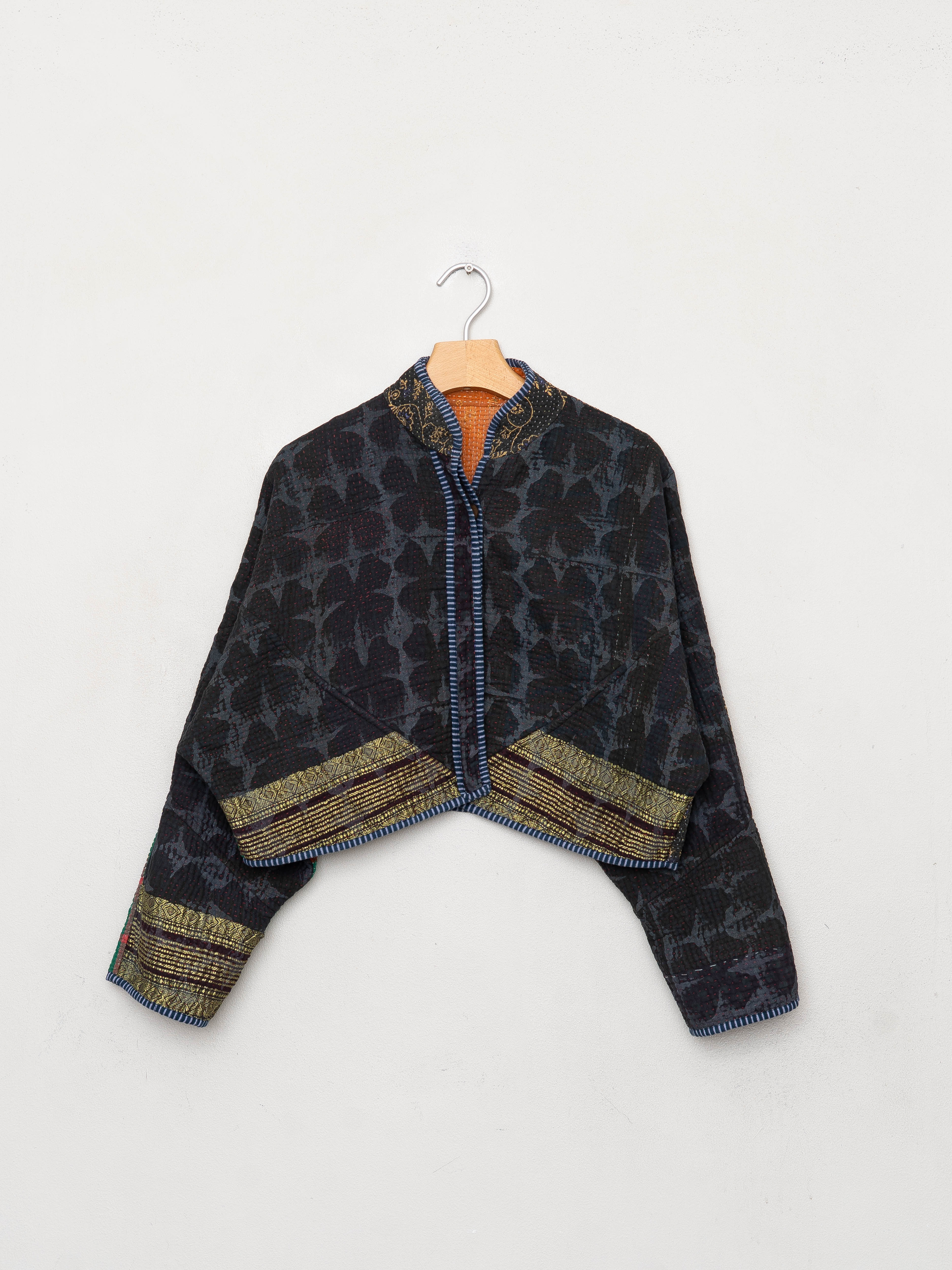 The Kaira Cropped Quilted Indigo Kantha Jacket