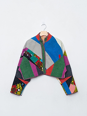 The Kaira Cropped Quilted Patchwork Kantha Jacket