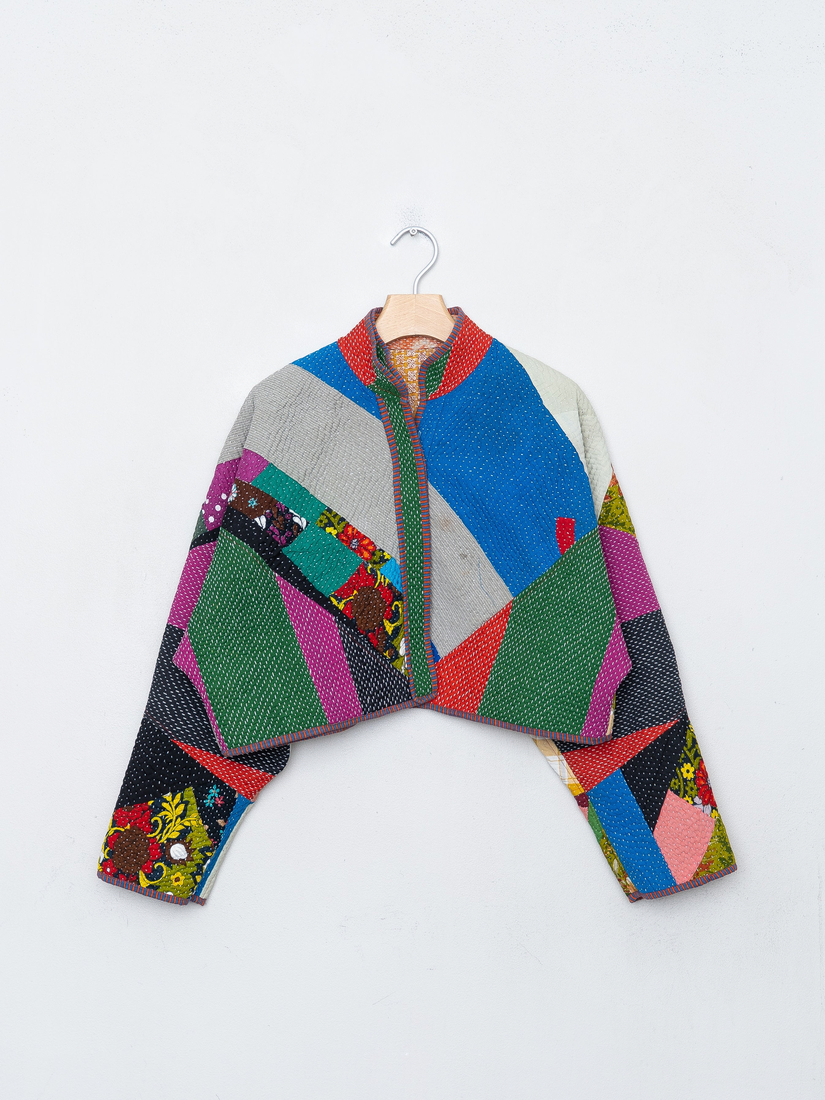The Kaira Cropped Quilted Patchwork Kantha Jacket