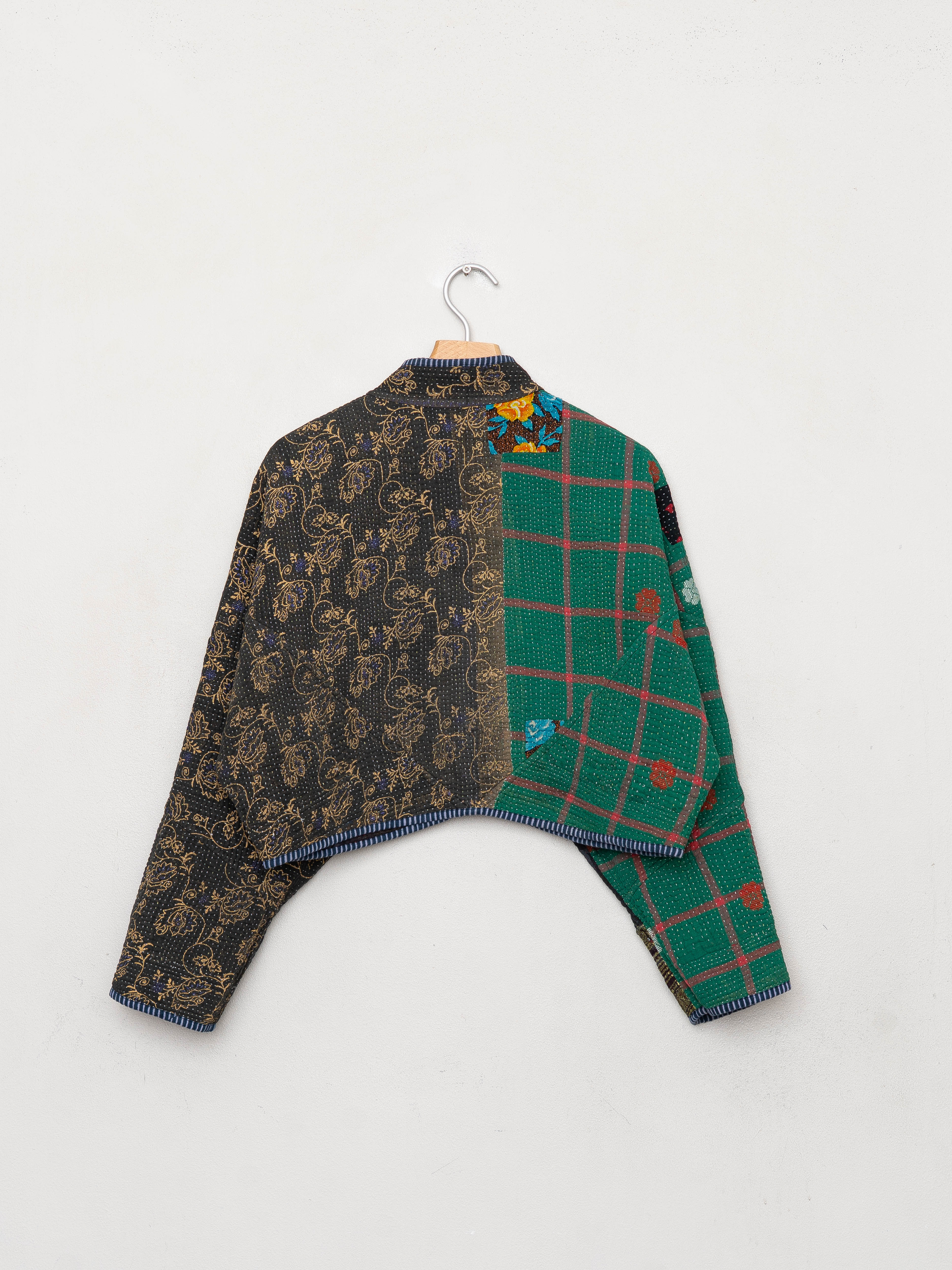 The Kaira Cropped Quilted Indigo Kantha Jacket