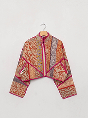 The Kaira Cropped Quilted Patchwork Kantha Jacket