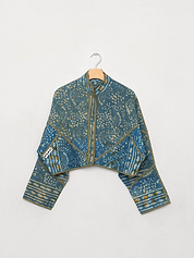 The Kaira Cropped Quilted Indigo Kantha Jacket