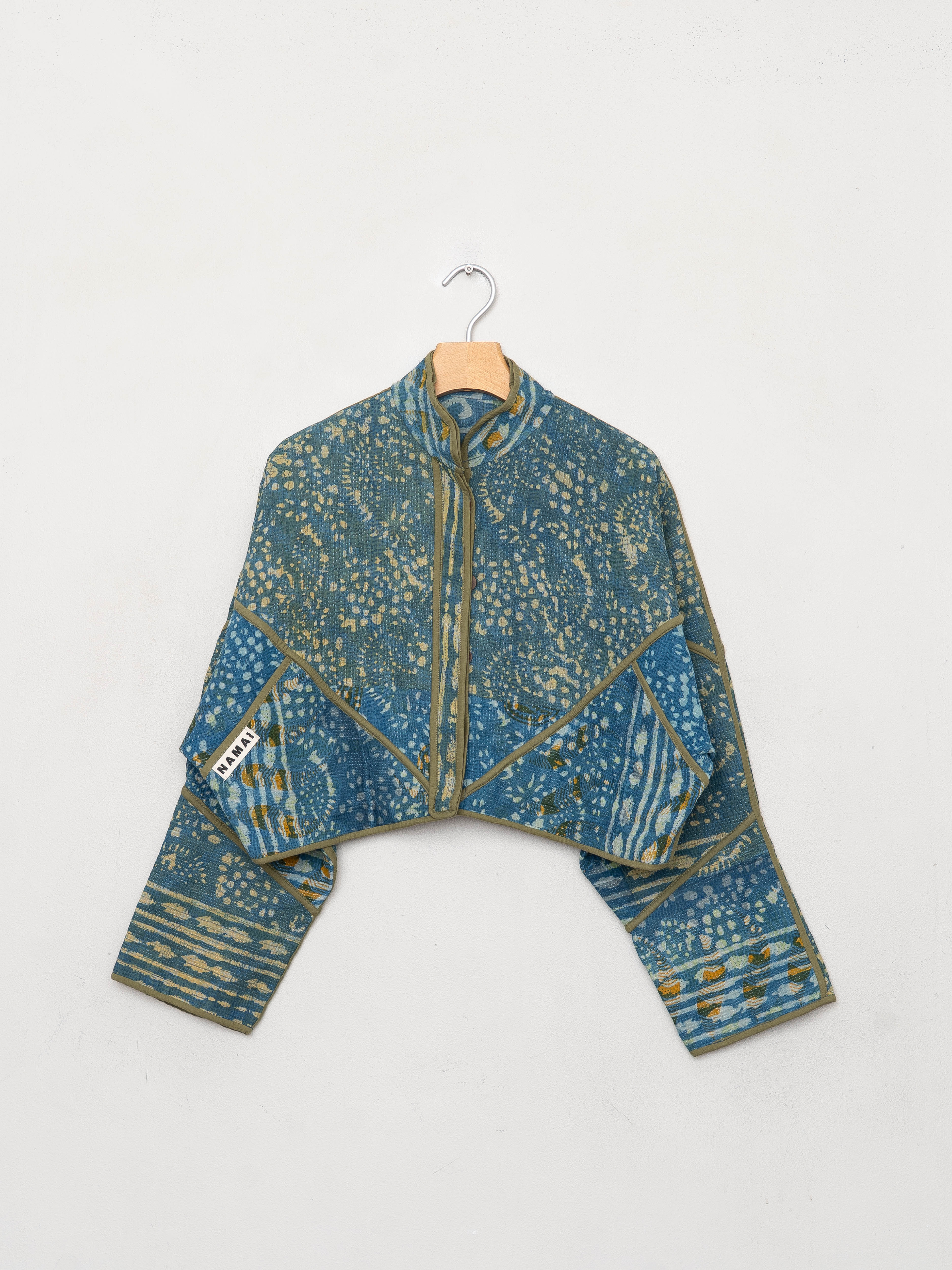 The Kaira Cropped Quilted Indigo Kantha Jacket