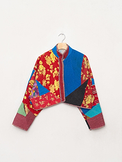The Kaira Cropped Quilted Patchwork Kantha Jacket