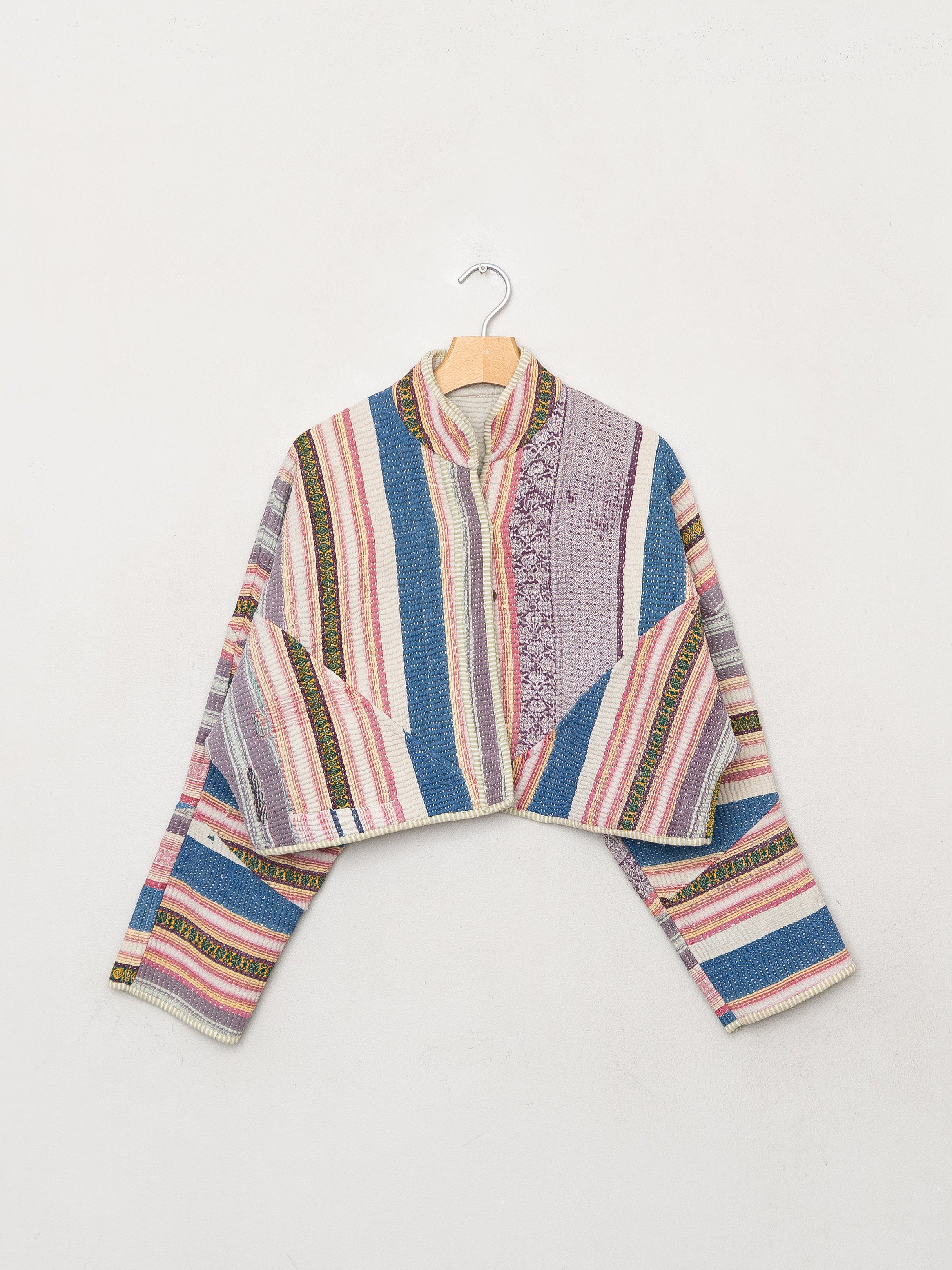 The Kaira Cropped Quilted Patchwork Kantha Jacket