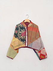 The Kaira Cropped Suzani Quilted Kantha Jacket