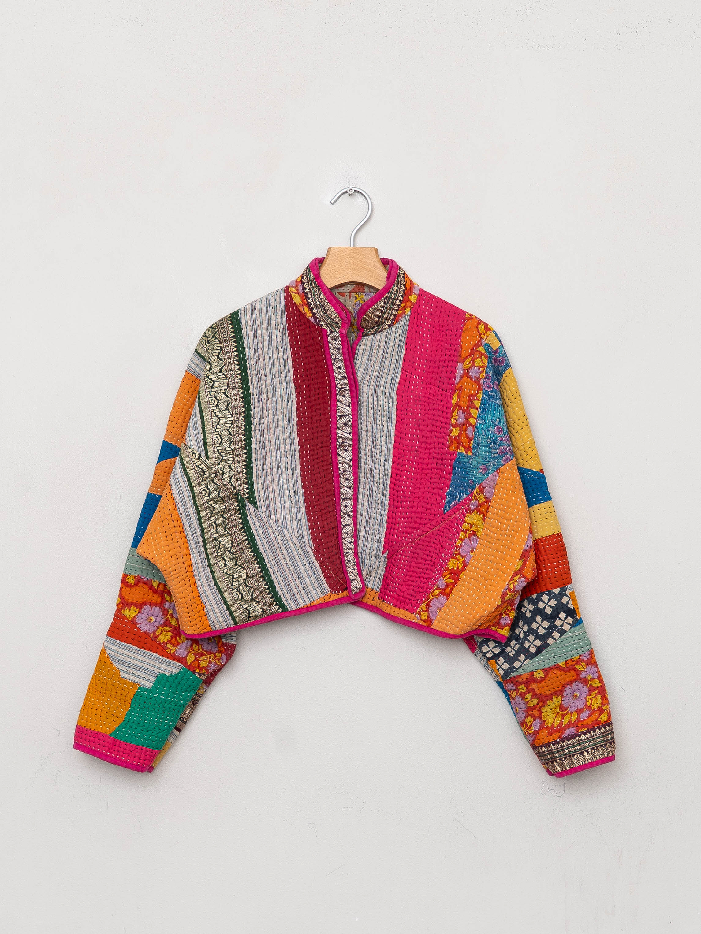 The Kaira Cropped Quilted Patchwork Kantha Jacket