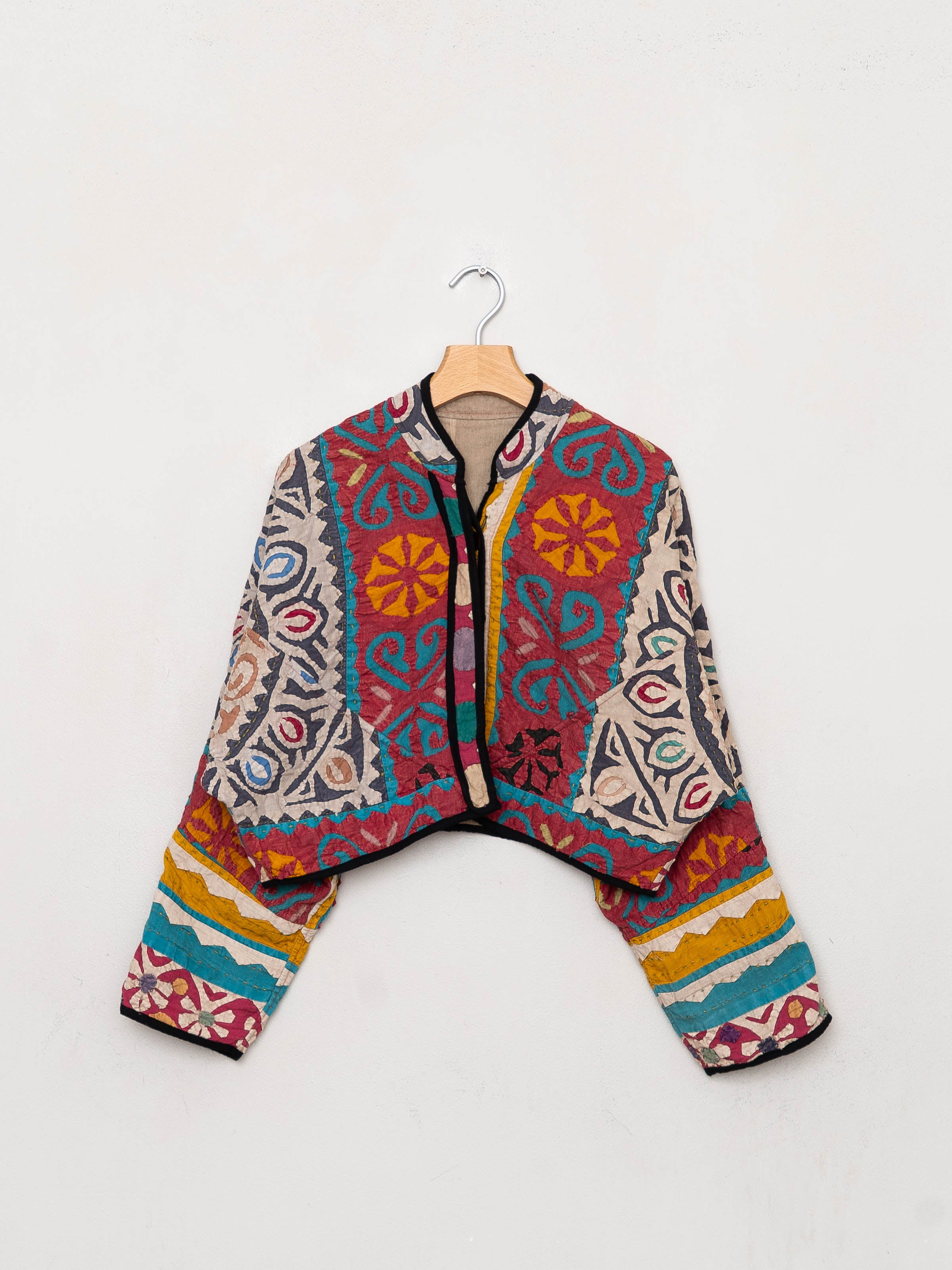 The Kaira Cropped Suzani Cut Out Kantha Jacket