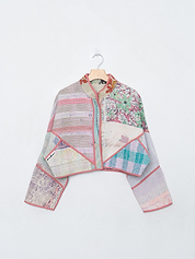 The Kaira Cropped Quilted Patchwork Kantha Jacket