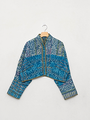 The Kaira Cropped Quilted Indigo Kantha Jacket