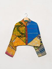 The Kaira Cropped Quilted Patchwork Kantha Jacket