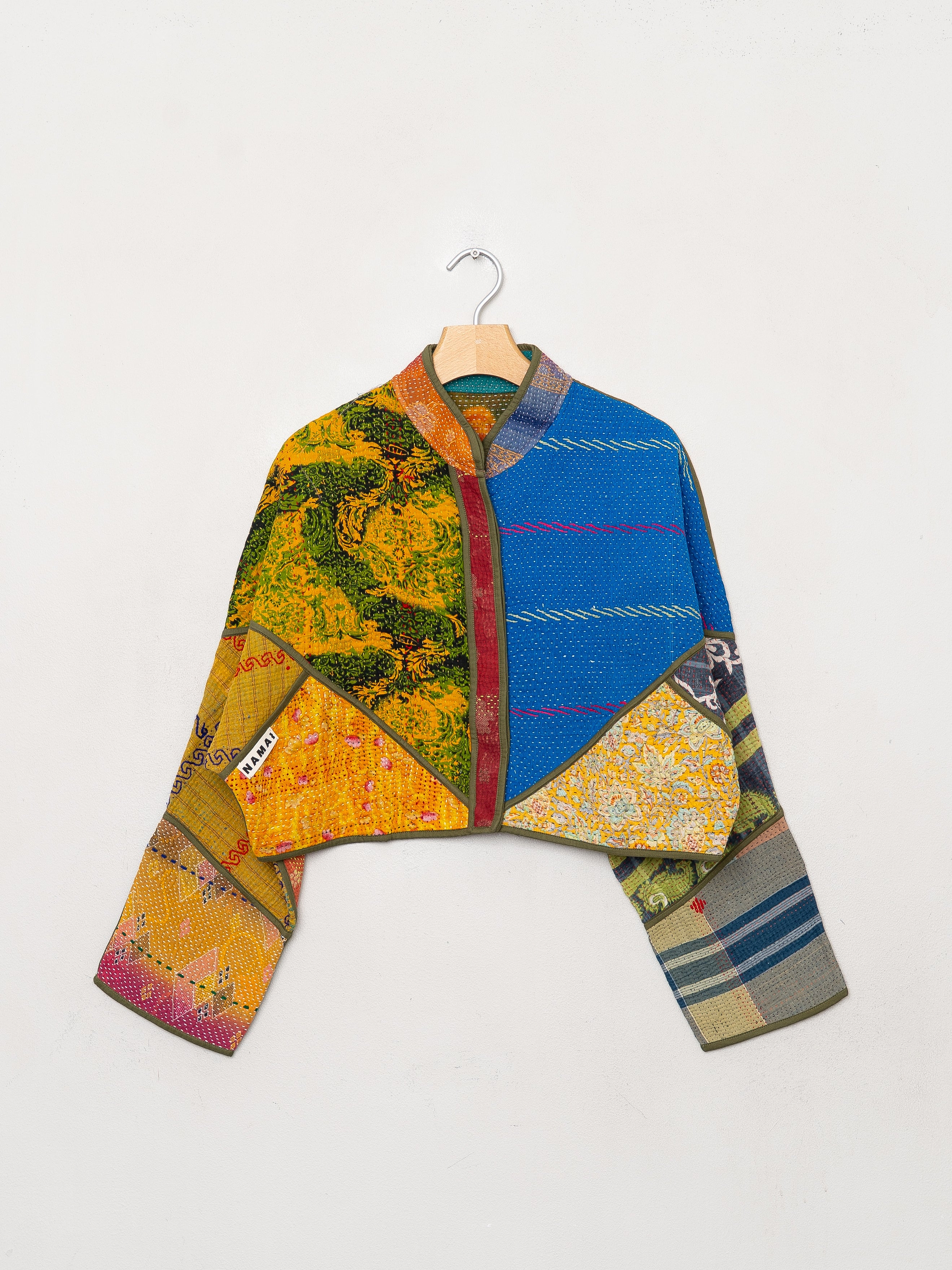 The Kaira Cropped Quilted Patchwork Kantha Jacket