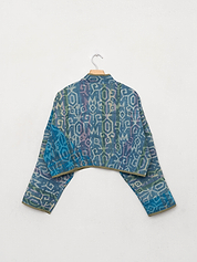 The Kaira Cropped Quilted Indigo Kantha Jacket