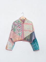 The Kaira Cropped Quilted Patchwork Kantha Jacket