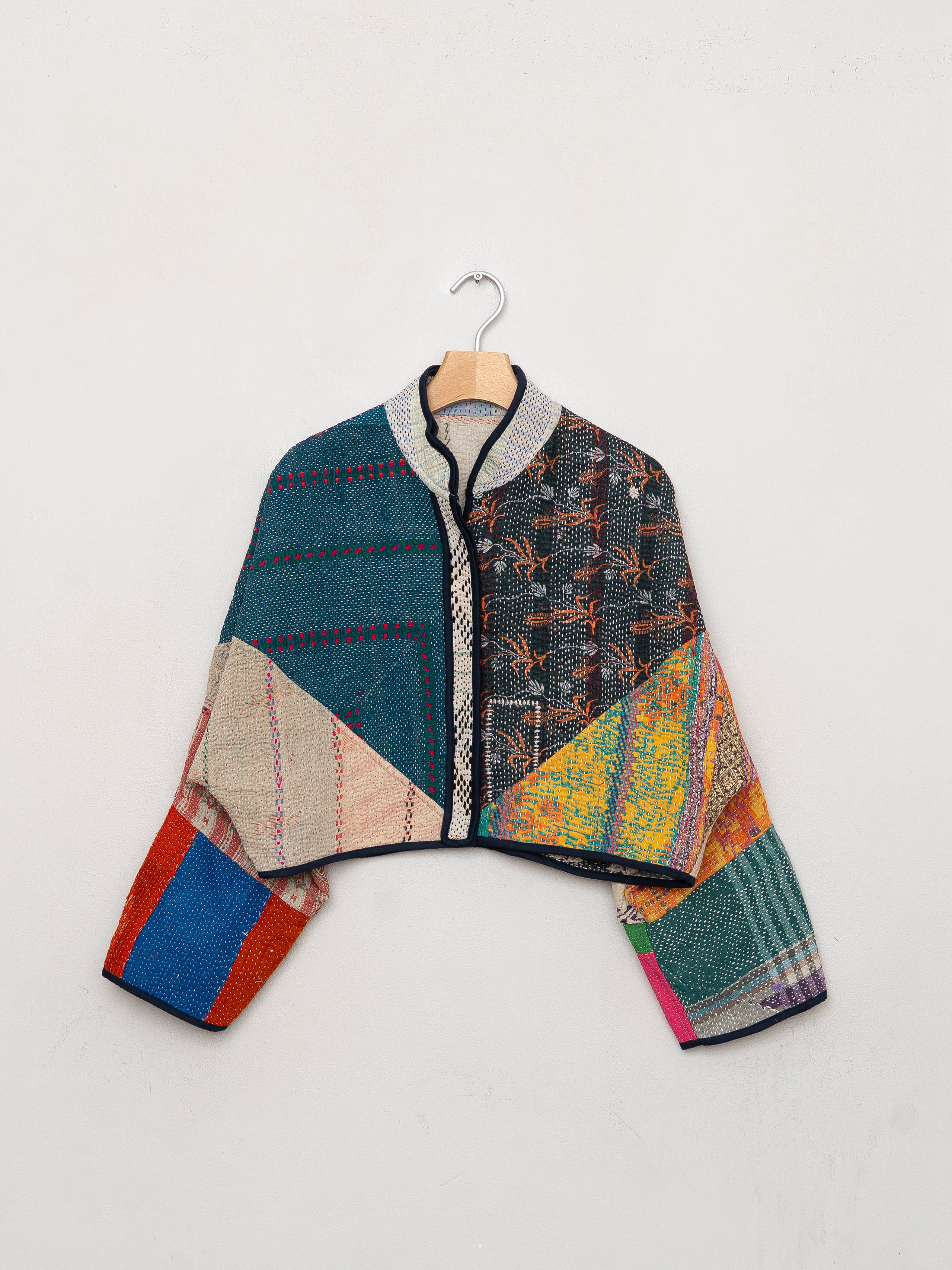 The Kaira Cropped Quilted Patchwork Kantha Jacket