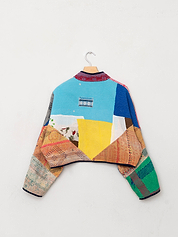 The Kaira Cropped Quilted Patchwork Kantha Jacket