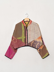 The Kaira Cropped Quilted Patchwork Kantha Jacket