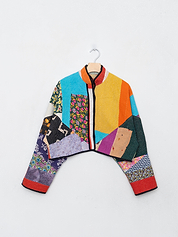 The Kaira Cropped Quilted Patchwork Kantha Jacket