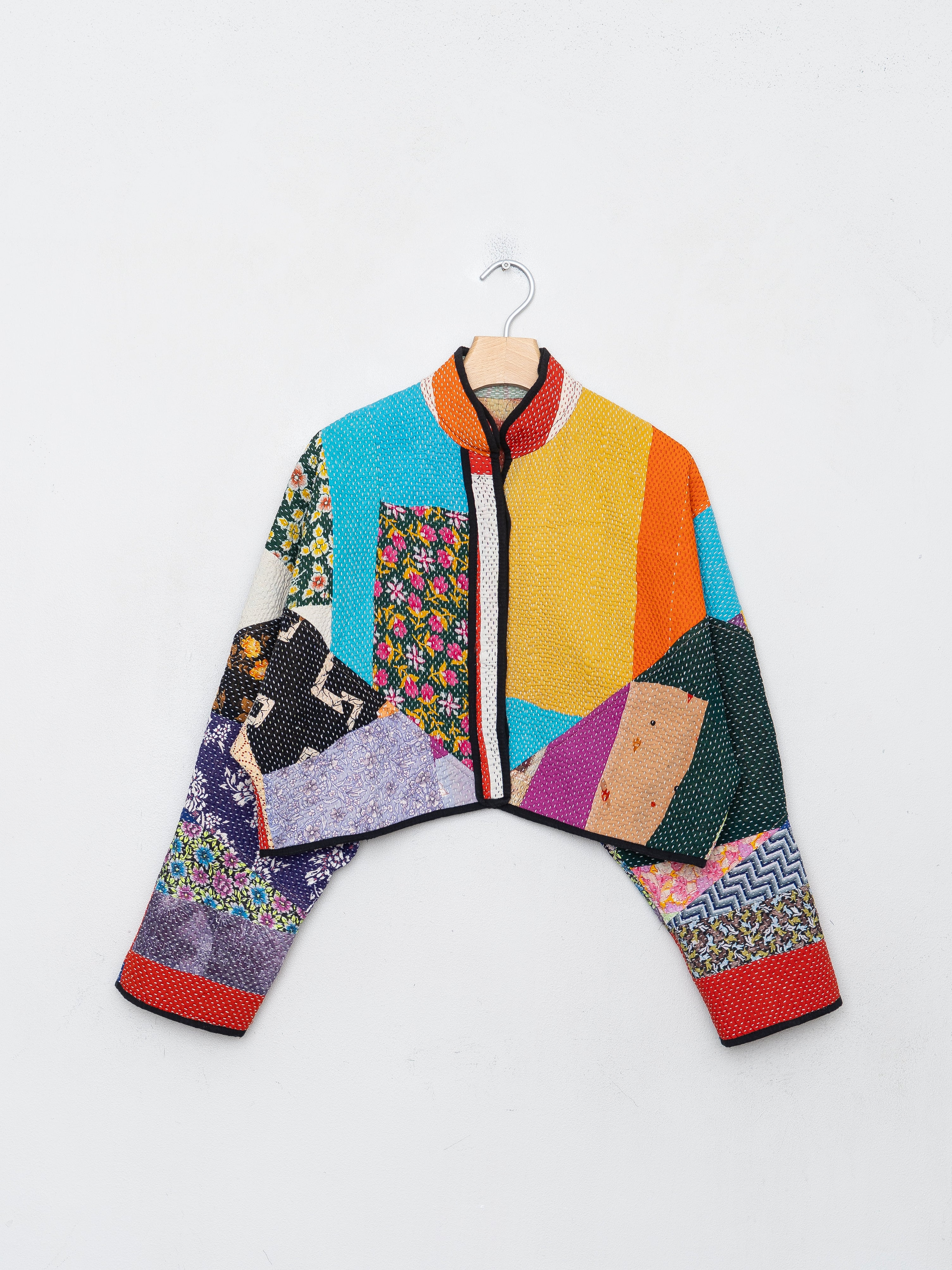 The Kaira Cropped Quilted Patchwork Kantha Jacket