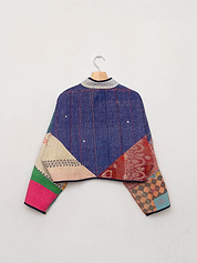 The Kaira Cropped Quilted Patchwork Kantha Jacket