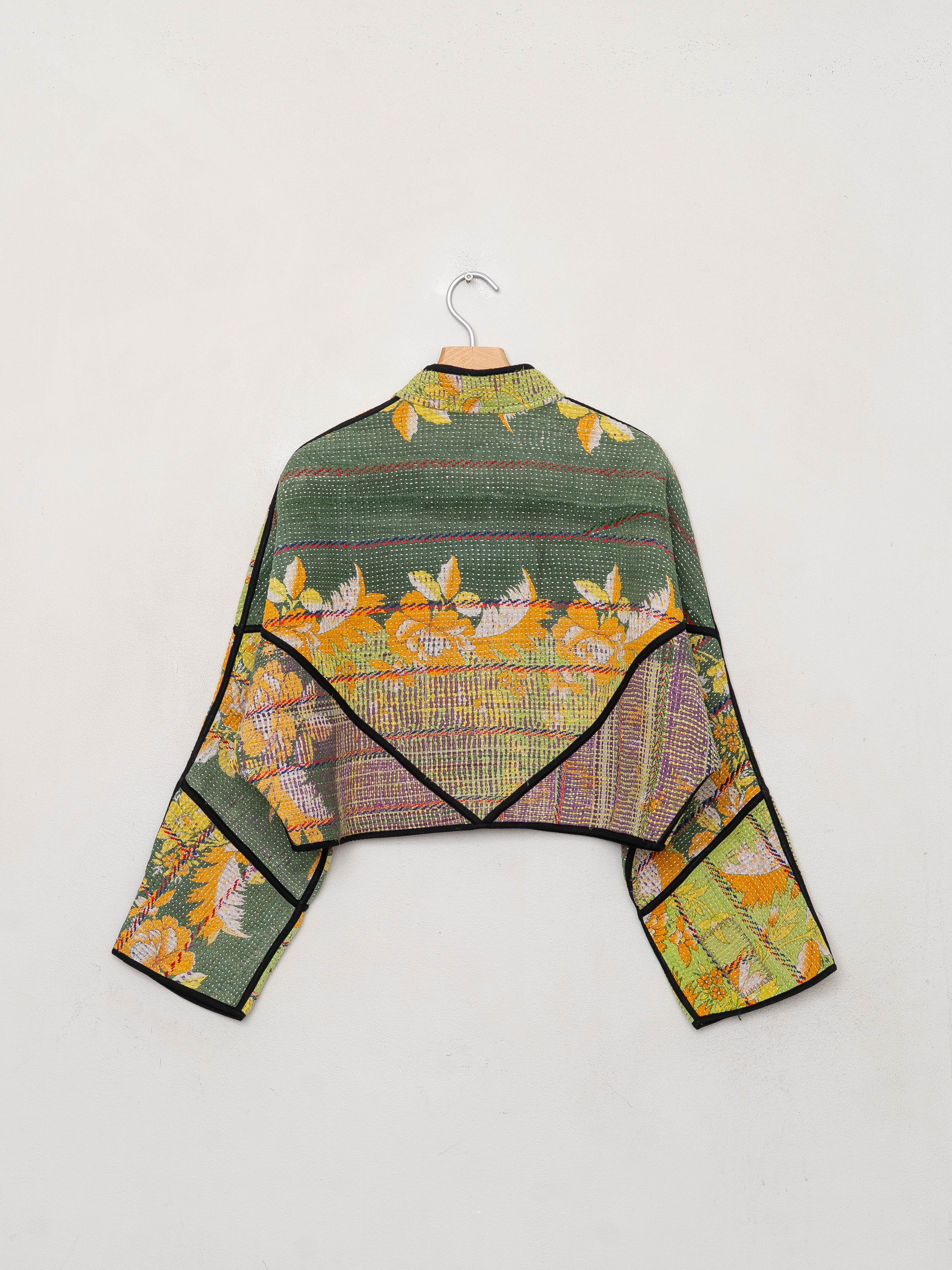 The Kaira Cropped Quilted Patchwork Kantha Jacket
