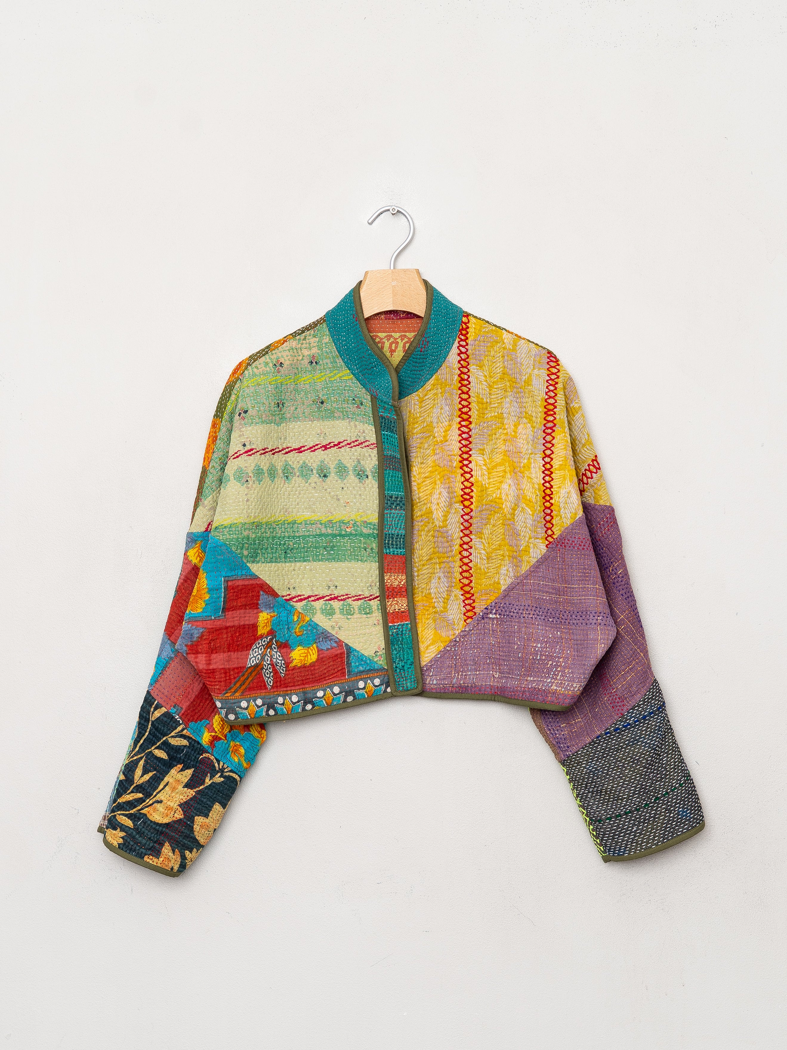 The Kaira Cropped Quilted Patchwork Kantha Jacket
