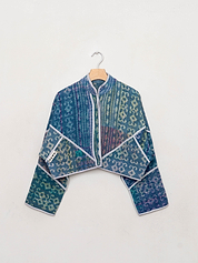 The Kaira Cropped Quilted Indigo Kantha Jacket