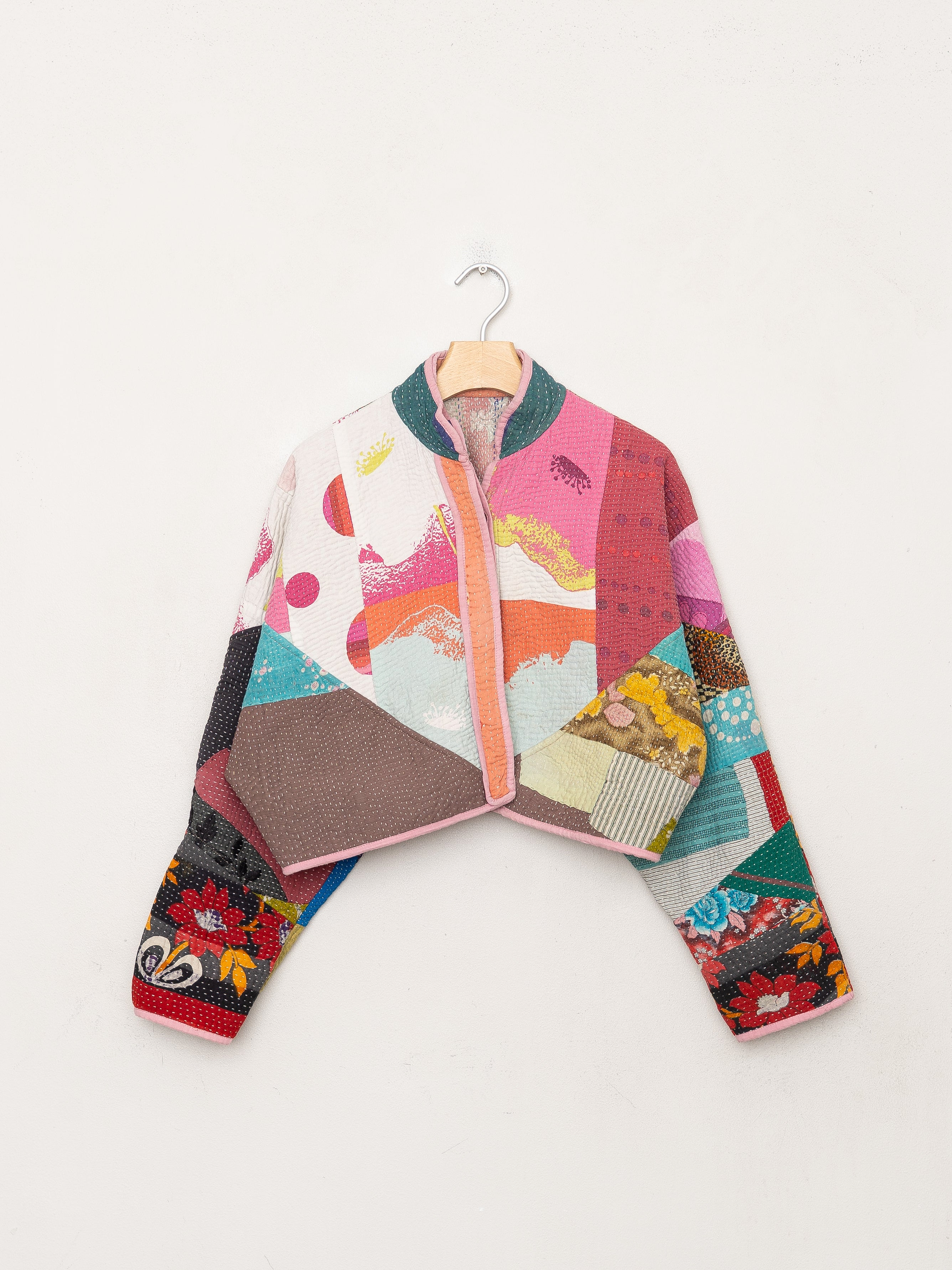 The Kaira Cropped Quilted Patchwork Kantha Jacket