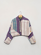 The Kaira Cropped Quilted Patchwork Kantha Jacket
